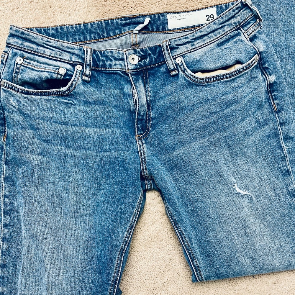 Rag & Bone Dre Low Rise Slim Boyfriend Blue Boot Cut Jeans with Medium Wash 29
